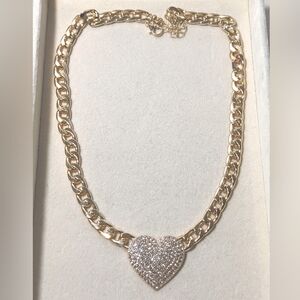 Gold and Crystal Heart Pendant Necklace